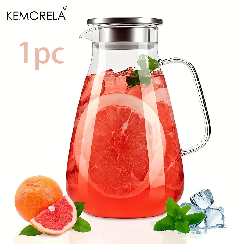 KEMORELA 2L Glass Pitcher with Lid | Hot & Cold Drinks Glass Pitcher Axl 1PCS 2.0L