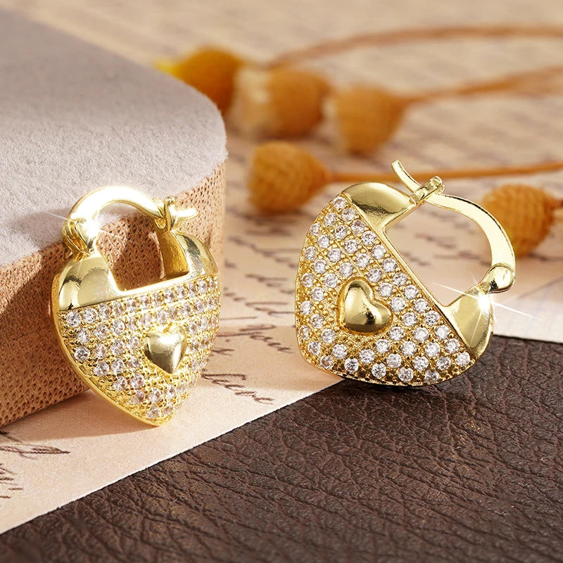Huitan Gold Heart Cubic Zirconia Drop Earrings | Wedding Jewelry Drop Earrings Axl