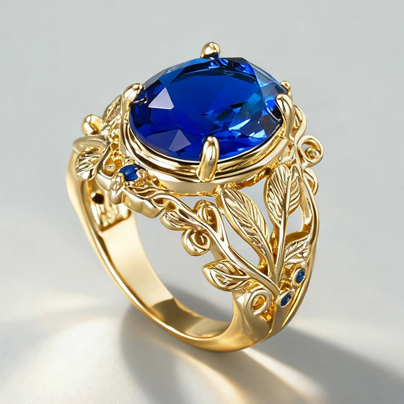 Huitan Blue Cubic Zirconia Leaf Ring – Women's Fashion Jewelry Fashion Ring Axl