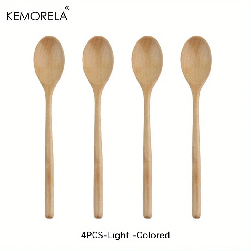 4-Piece Korean Style Natural Wood Spoon Set | Kitchen Tableware Wood Kitchen Spoons Axl 4PCS-Light -Colored