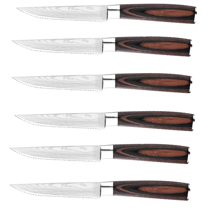 Stainless Steel Serrated Steak Knife with Plastic Handle Serrated Steak Knife Axl 6pcs