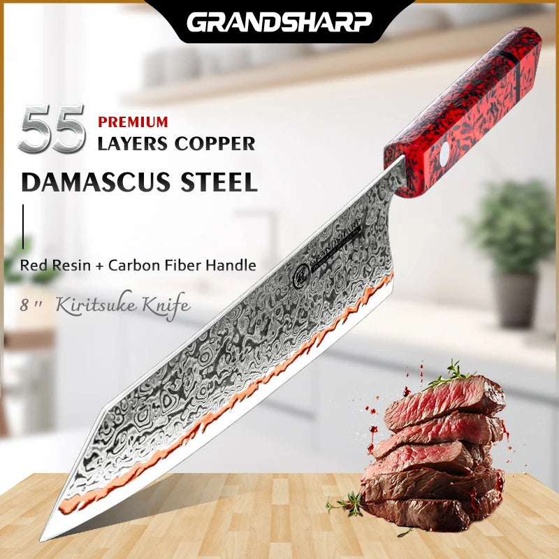 Grandsharp 8" Kiritsuke Knife – 55-Layer Damascus Steel Chef Knife Damascus Chef Knife Axl 8 inch