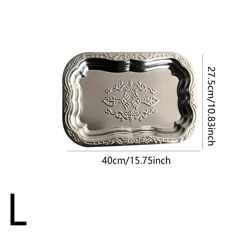 Stainless Steel Rectangular Tray – Embossed Vintage Serving Dish Serving Tray Axl L