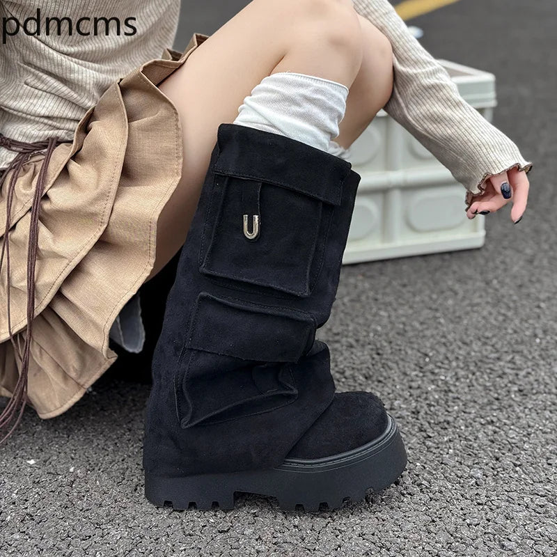 Women's Retro Mid-Calf Motorcycle Boots – Square Heel Zip Mid-Calf Boots Axl