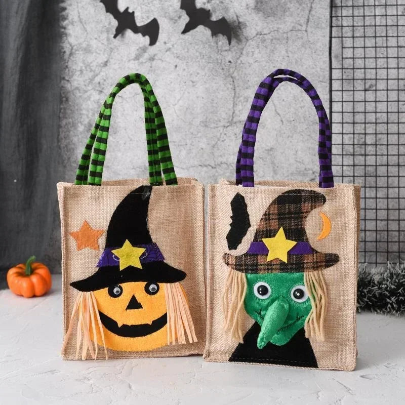 Halloween Candy Bag – Pumpkin Ghost Trick or Treat Linen Tote Halloween Candy Bag Axl