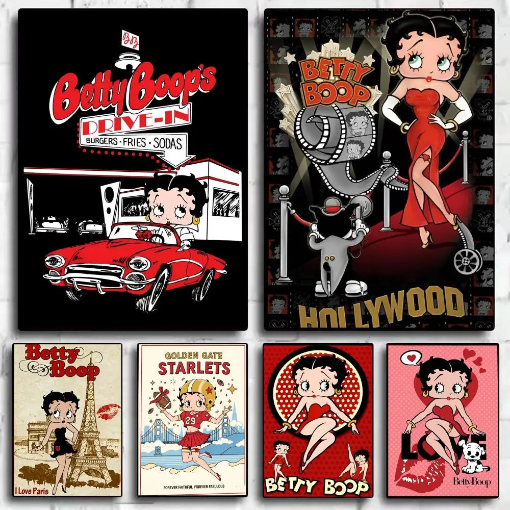 Betty Boop Cartoon Poster Self-Adhesive Wall Art Sticker Wall Art Sticker Axl