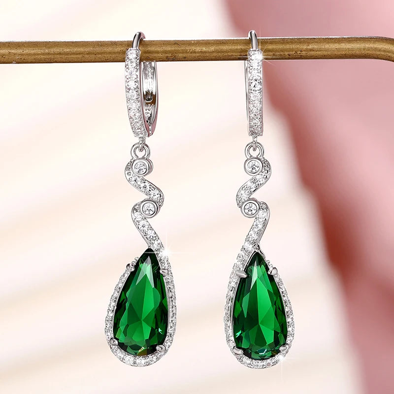 Huitan Green Cubic Zirconia Dangle Drop Earrings for Women Drop Earrings Axl