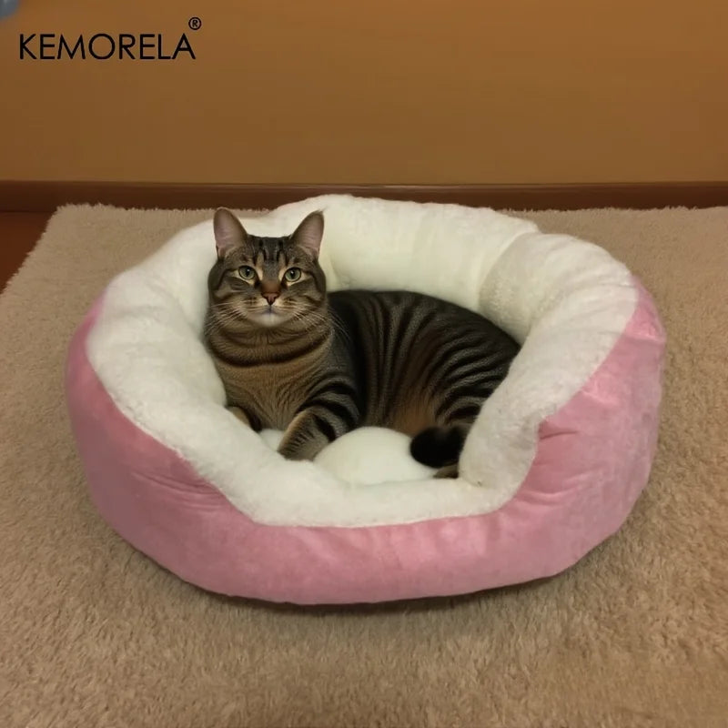 KEMORELA Plush Pet Bed with Backrest – Cat & Small Dog Bed Plush Pet Bed Axl