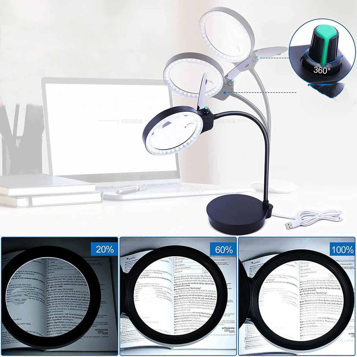 LED Illuminated Magnifying Desk Lamp – 36 LED USB Magnifier Magnifying Desk Lamp Axl