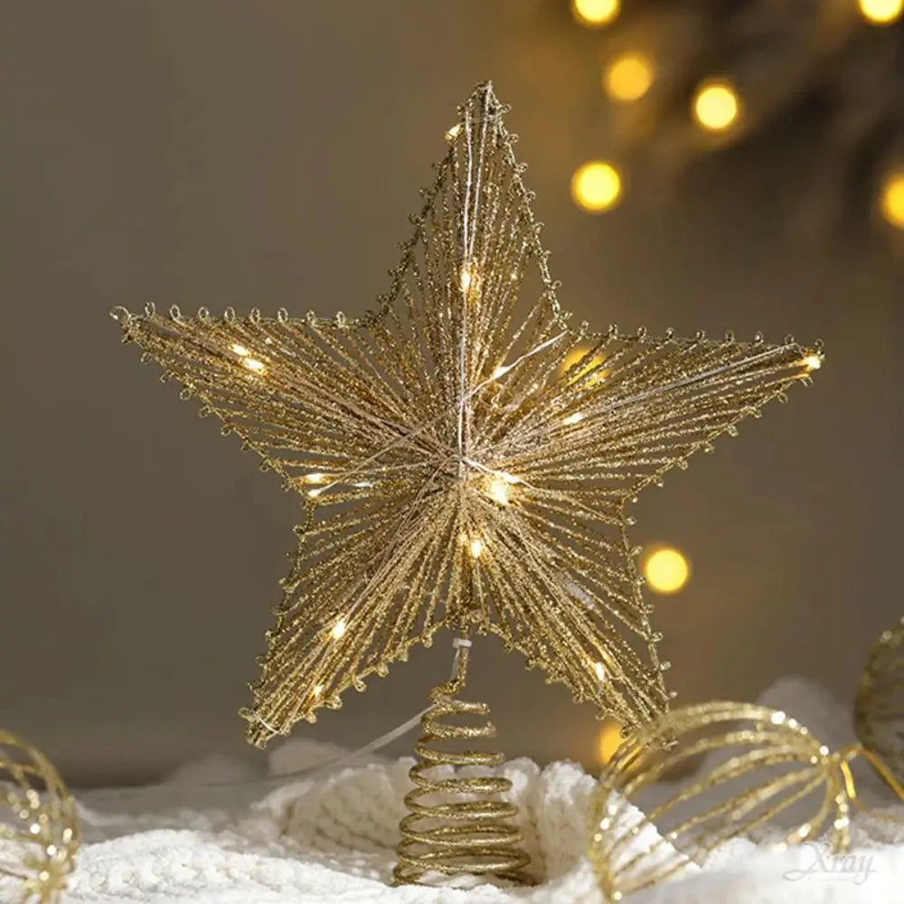 LED Pearl Wire Star Christmas Tree Topper – Gold Iron, 10 LEDs Christmas Tree Topper Axl