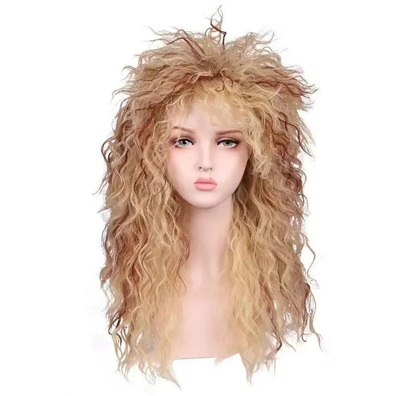 80s Rocker Mullet Wig – Long Curly Cosplay Wig for Men Costume Wig Axl A4