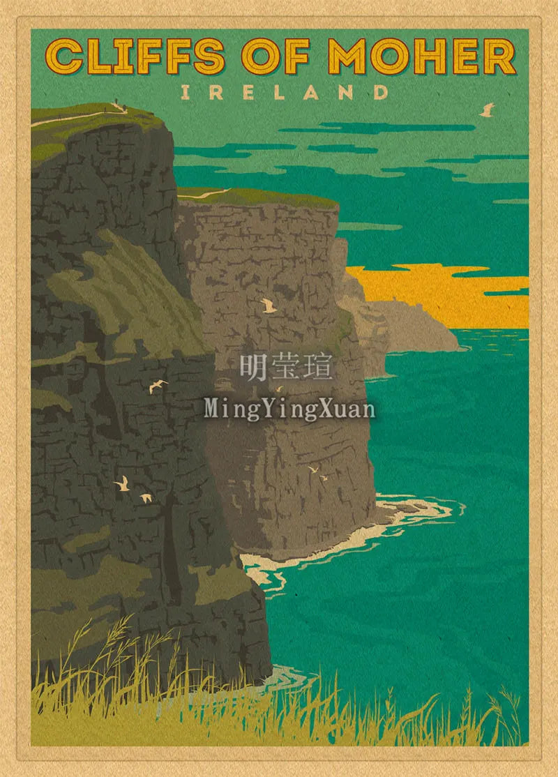Vintage Travel Poster Wall Art | Kraft Paper Retro City Print