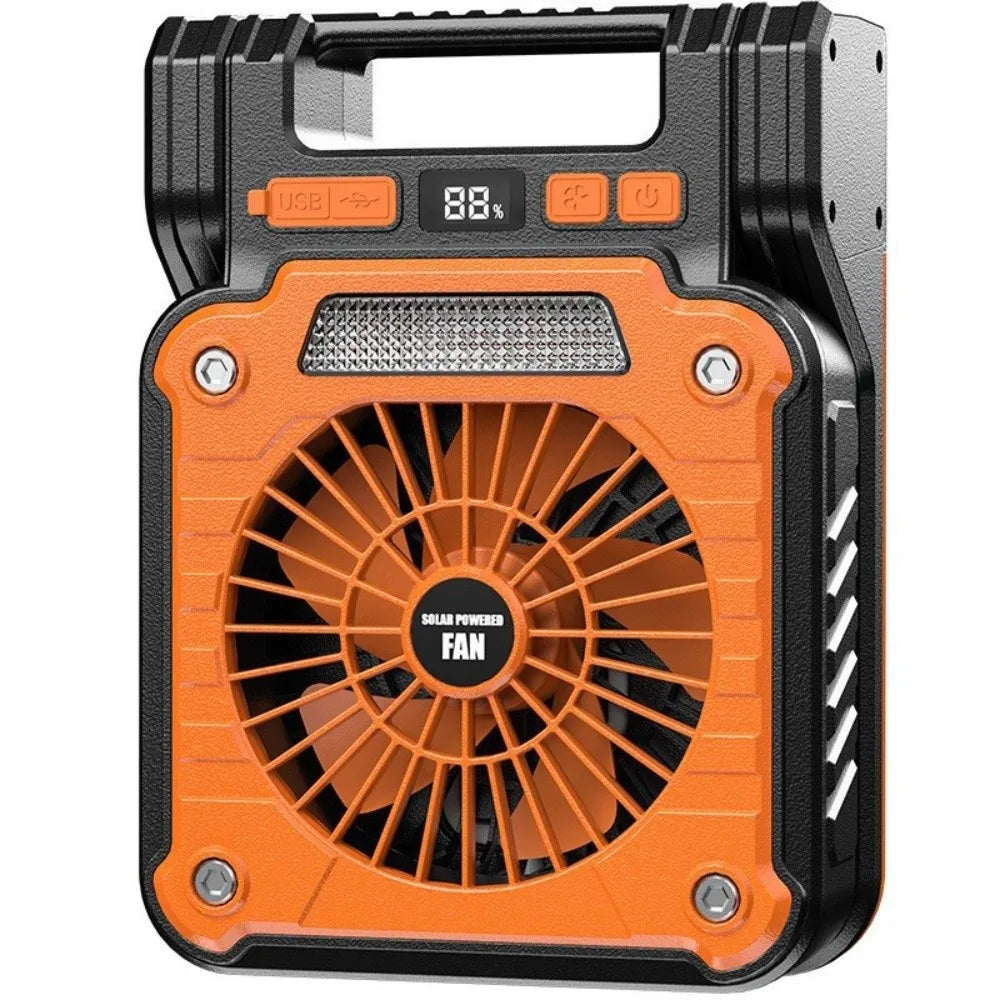 Solar Powered Camping Fan with LED Light – Foldable USB Fan Solar Camping Fan Axl Orange