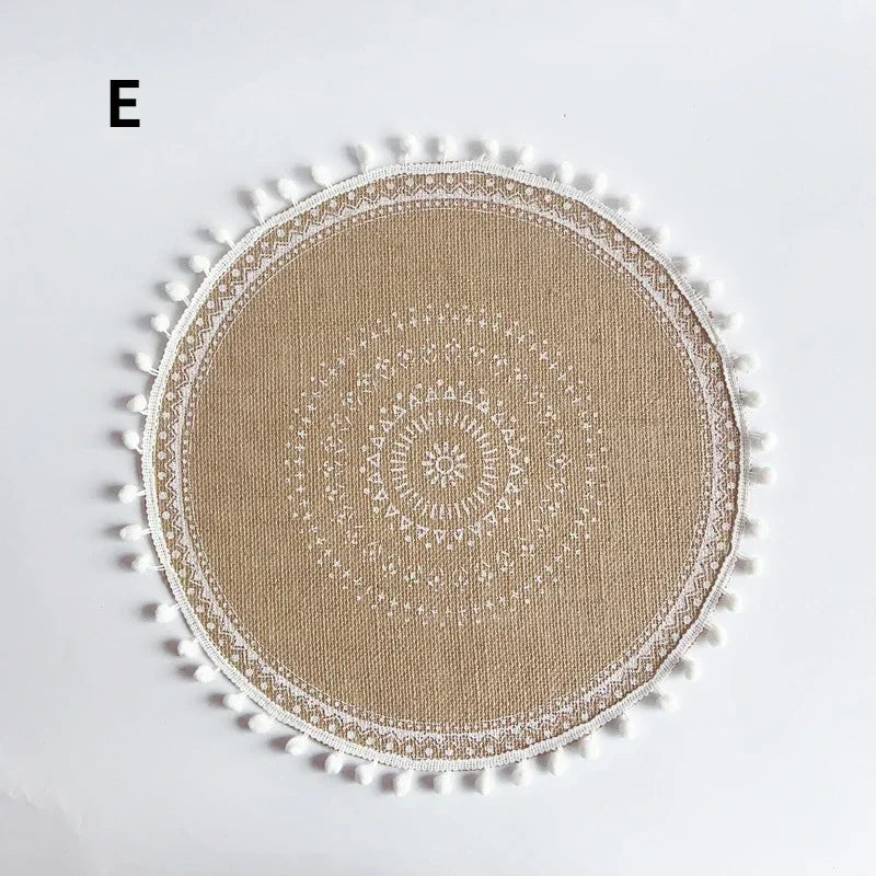 Nordic Round Floral Placemat – Cotton Linen Table Mat 37cm Table Placemat Axl E