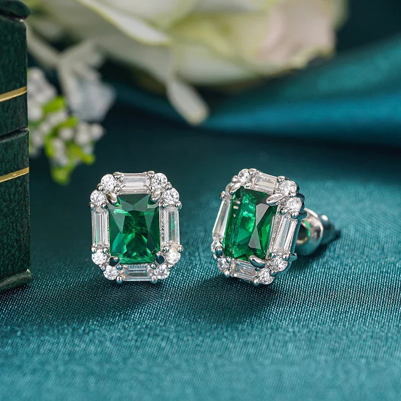 Huitan Green Cubic Zirconia Stud Earrings | Geometric Fashion Stud Earrings Axl E4640