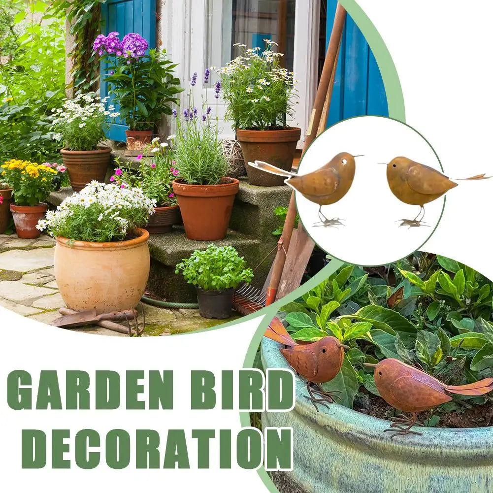 Retro Metal Bird Garden Sculptures – Iron Art Decor Set of 2 Garden Sculpture Axl