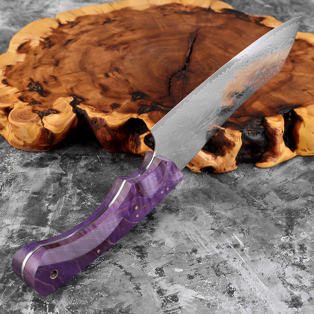 XITUO 7-Inch Damascus Santoku Knife – Purple Wood Handle Santoku Kitchen Knife Axl