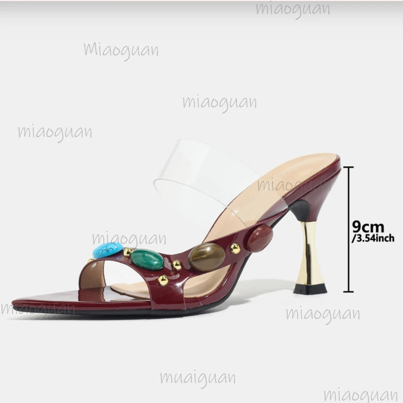 Colourful Gem Heeled Sandals – Women's Summer Gladiator Pumps Heeled Gladiator Sandals Axl