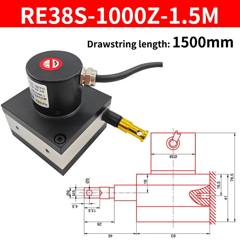 E38S Rope Pull Encoder 5-24V NPN 600/1000PPR Distance Sensor Rope Pull Encoder Axl 1000R-1500MM