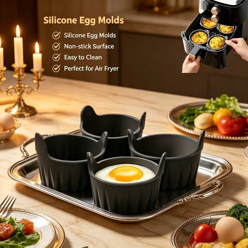 KEMORELA 4-Pack Silicone Ramekins – Air Fryer & Muffin Molds Silicone Baking Molds Axl Black-4PCS