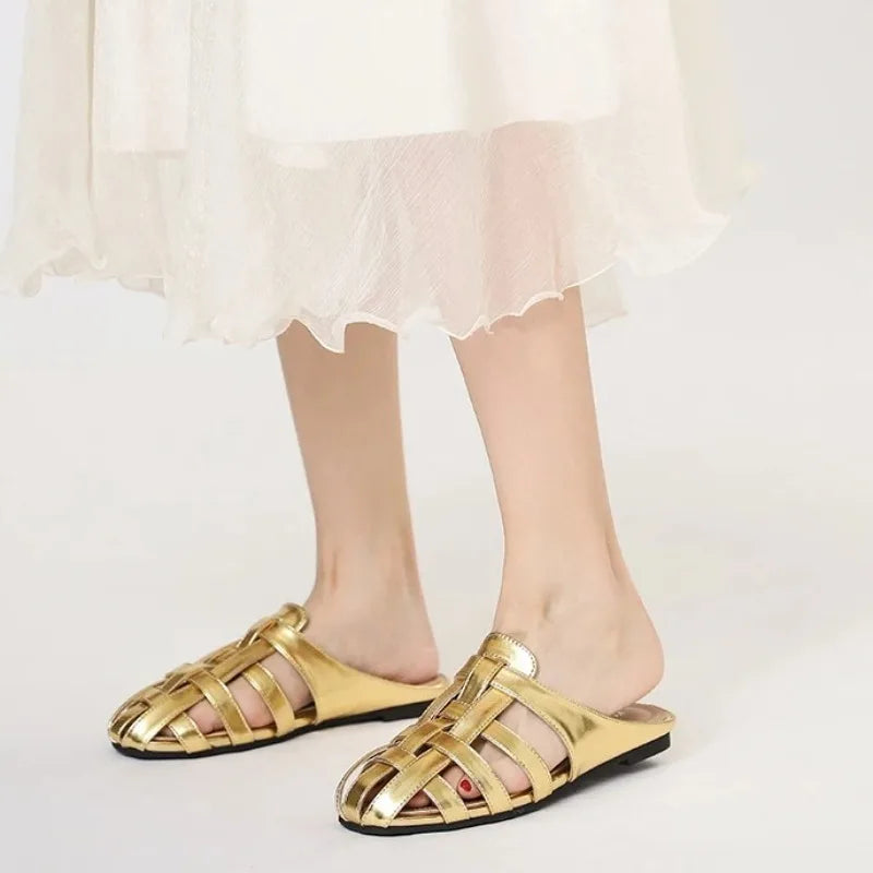 Women's Hollow-Out Mule Sandals – Flat Slip-On Summer Shoes Mule Sandals Axl