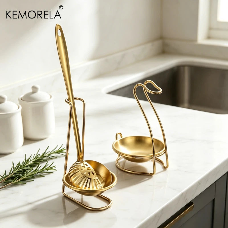 Gold Stainless Steel Spoon Holder & Ladle Rest | Kitchen Tray Utensil Holder Axl