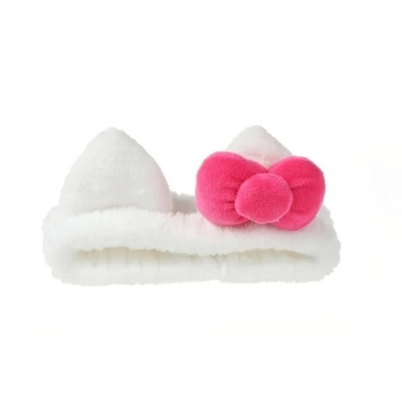 White Pink Plush Cat Ear Headband & Scrunchies Set Hair Accessory Set Axl white-1PCS