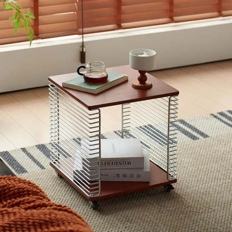 Wooden Movable Coffee Table with Wheels & Storage | 35×35cm Coffee Side Table Axl