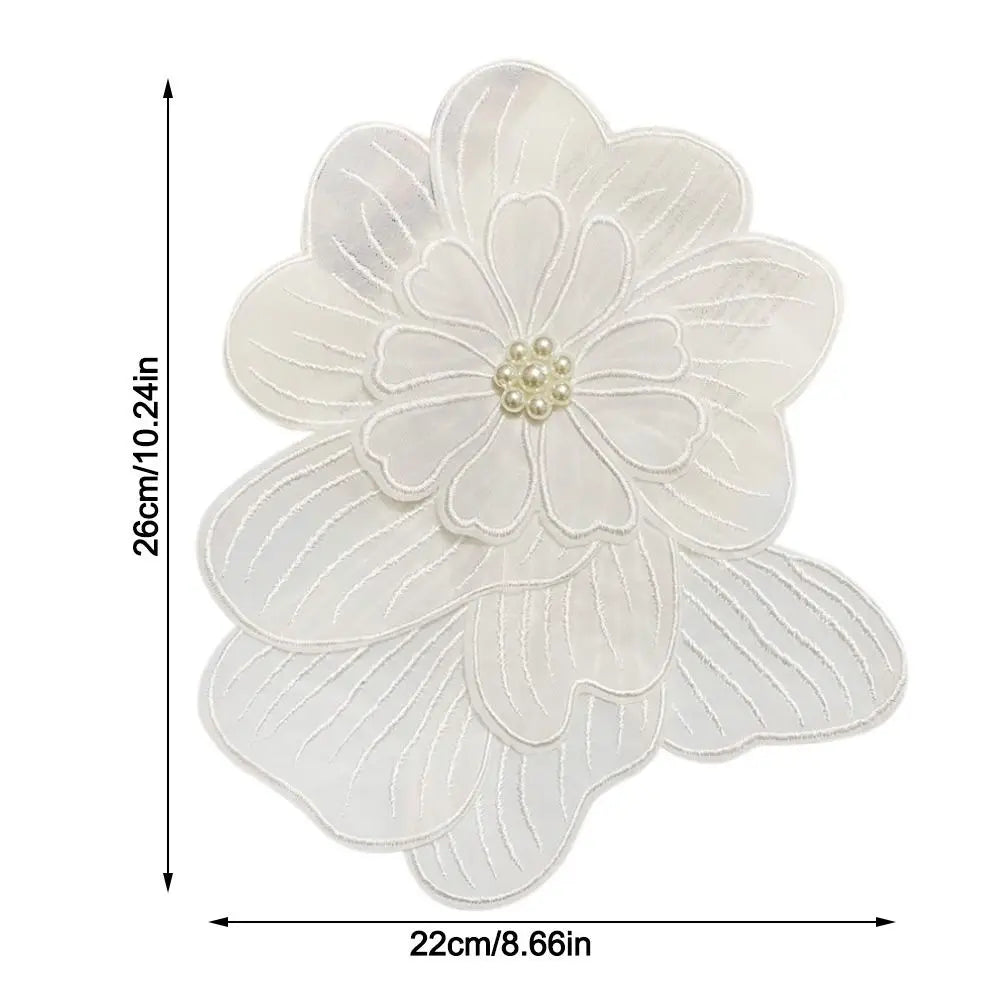Handmade Pearl Flower Sew-On Embroidery Patches – White & Black Embroidery Sew-On Patch Axl