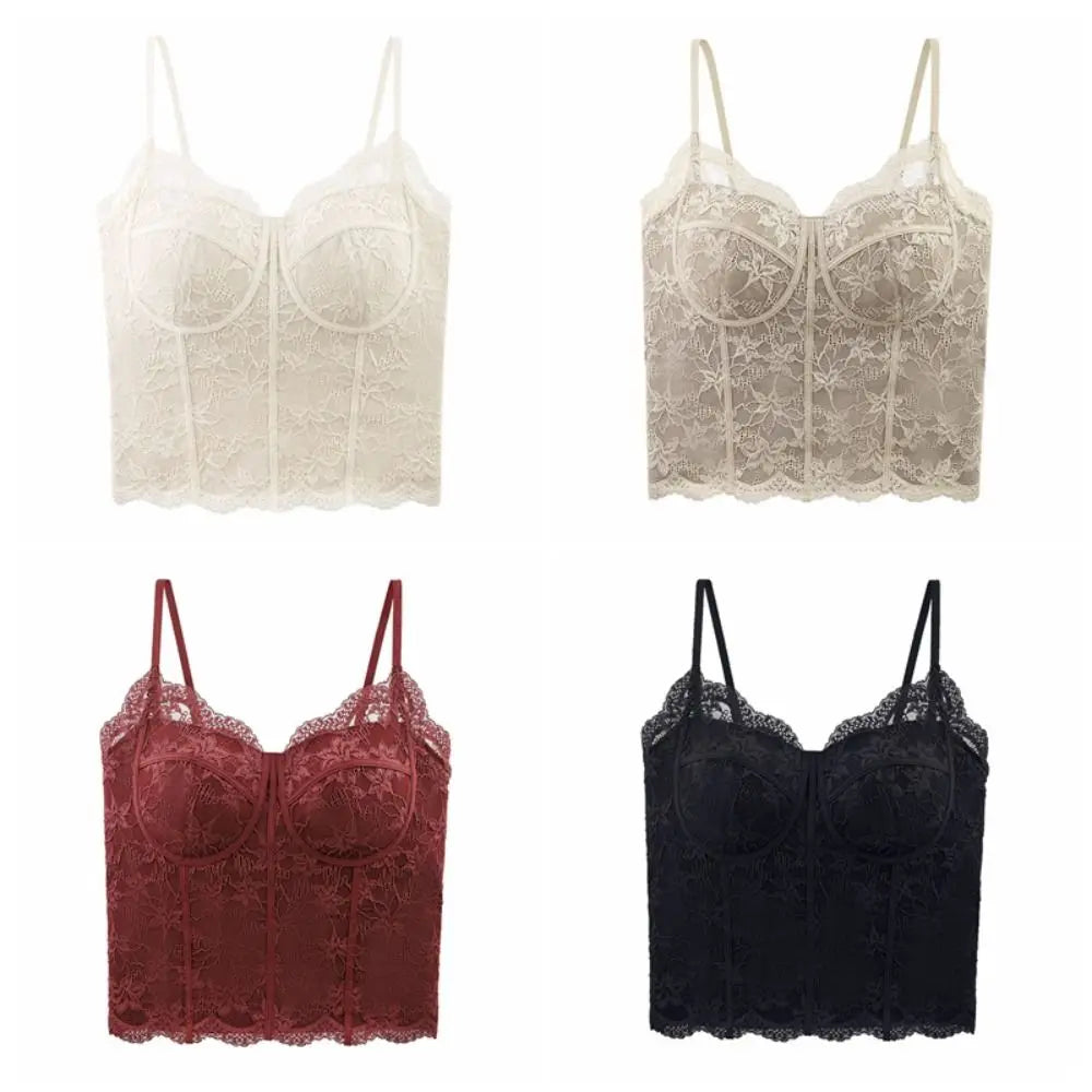 Mesh Floral Lace Crop Camisole Top with Pads | Women's Summer Vest Lace Crop Camisole Axl