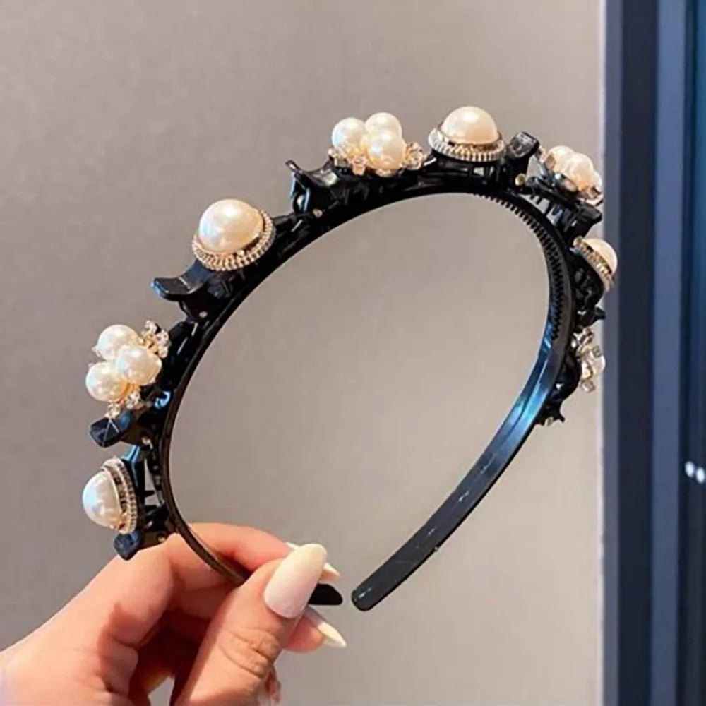 Rhinestone Pearl Flower Hair Braider Toothed Headband | Zircon Decorative Headband Axl Style 3