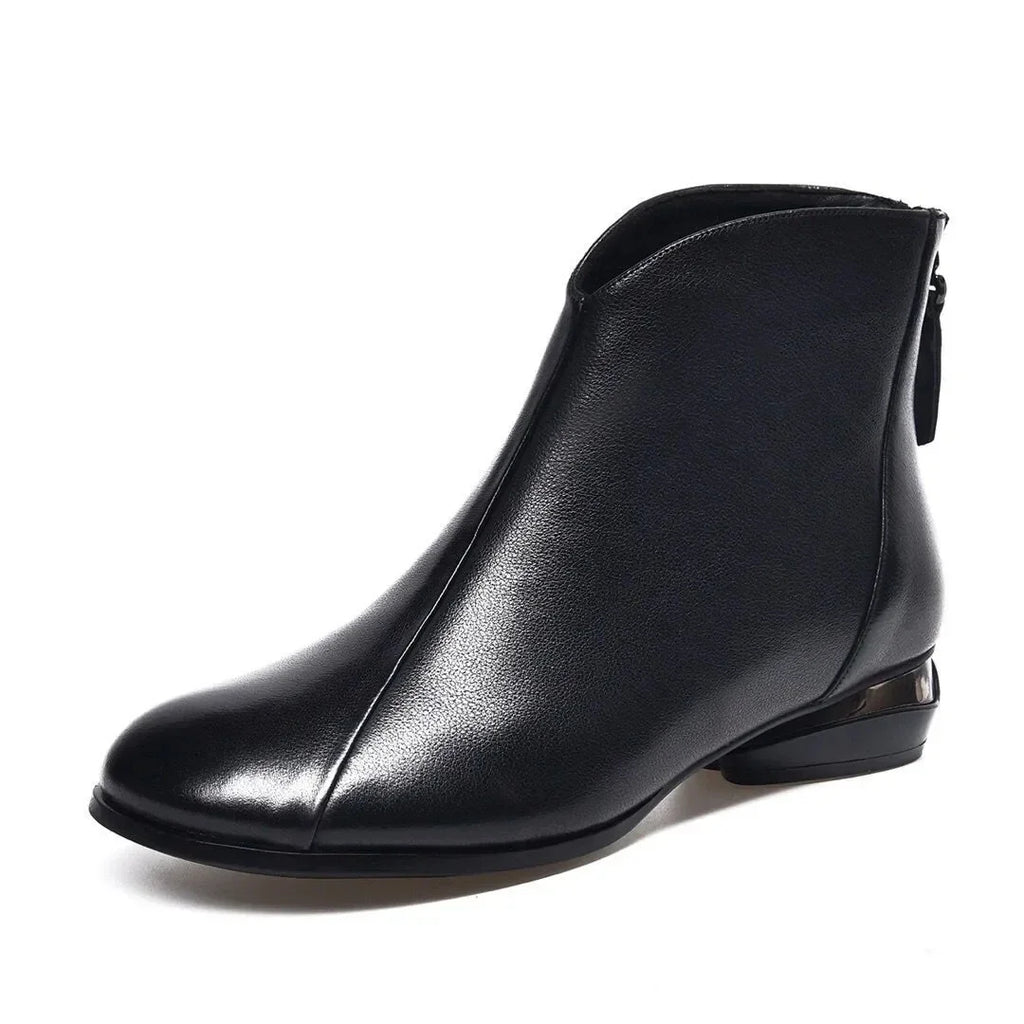Women's PU Leather Ankle Boots – Low Heel Zip Short Boots Women's Ankle Boots Axl Black (Fabric) 36
