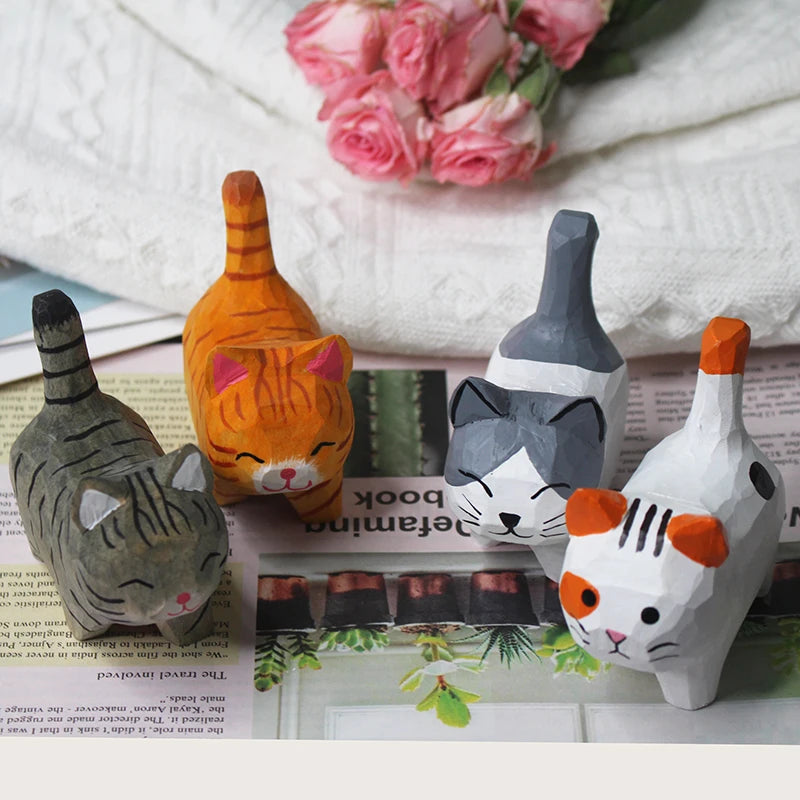 Handmade Wood Carved Kitten Ornament – Cat Desktop Decor Wood Cat Ornament Axl