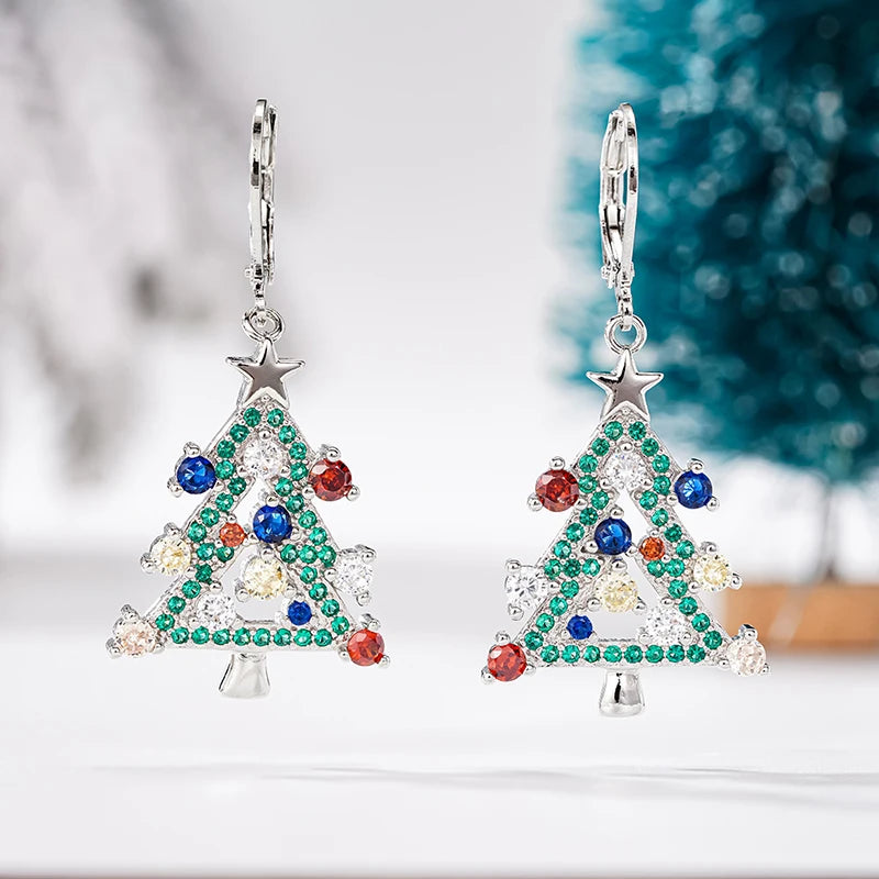 Huitan Christmas Tree Dangle Earrings – Colorful CZ Drop Dangle Earrings Axl