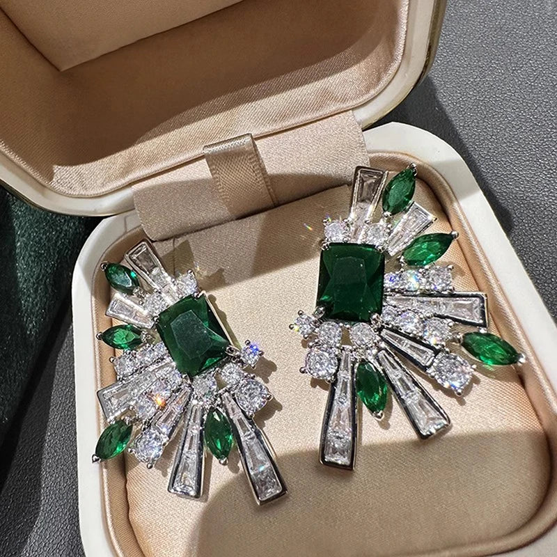 Huitan Green Cubic Zirconia Stud Earrings for Women | CZ Studs CZ Stud Earrings Axl