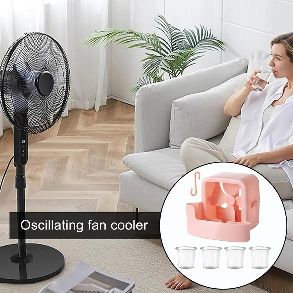 Hangable Fan Cooling Box with 4 Cups – Ice Mist Attachment Fan Cooler Attachment Axl