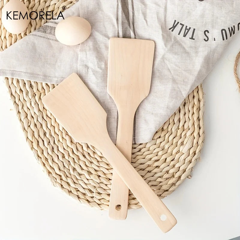 KEMORELA 2-Piece Natural Wooden Spatula Set – Nonstick Safe Wooden Spatula Set Axl