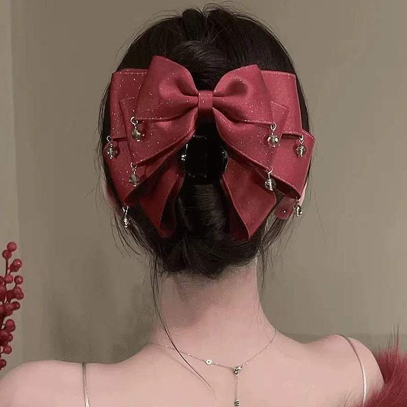 French Retro Bow Bead Claw Clip – Women's Fashion Hairpin Hair Claw Clip Axl Red
