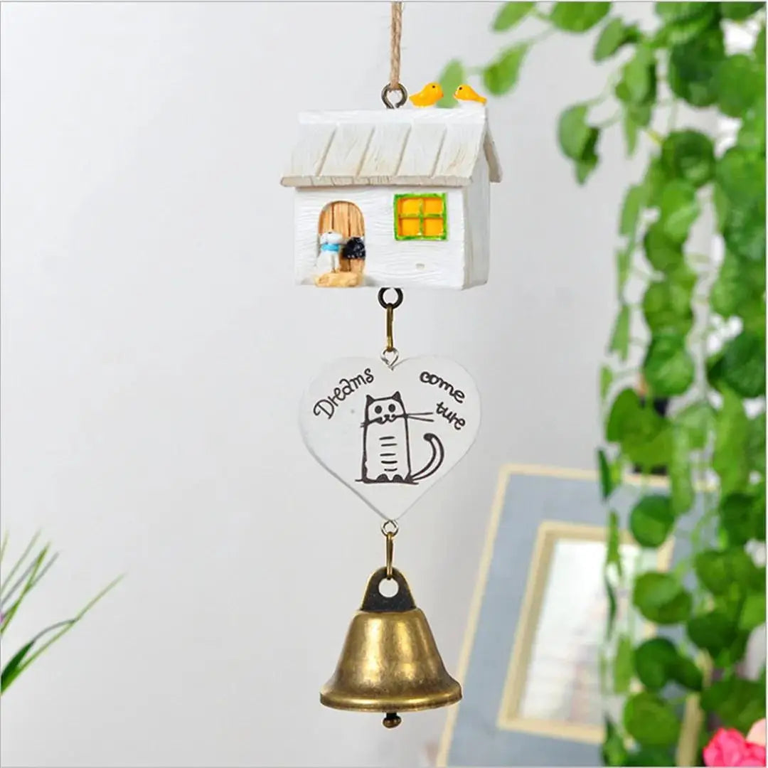 Resin Bird House Wind Chime Ornament | Pastoral Hanging Decor Wind Chime Ornament Axl White