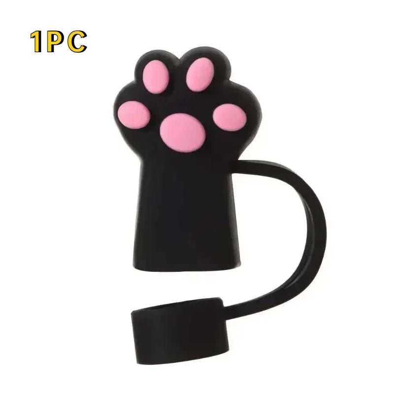 Cute Cat Claw Straw Covers – Dustproof Drink Topper 1/3 Pcs Straw Cover Axl black-1pc