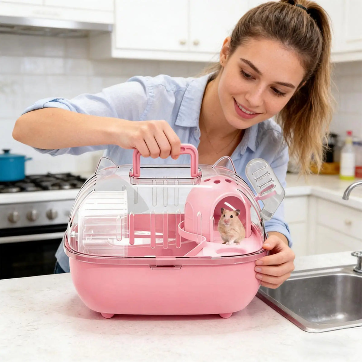 Travel Hamster Carrier Bag – Clear Double Layer Portable Cage Small Pet Carrier Axl