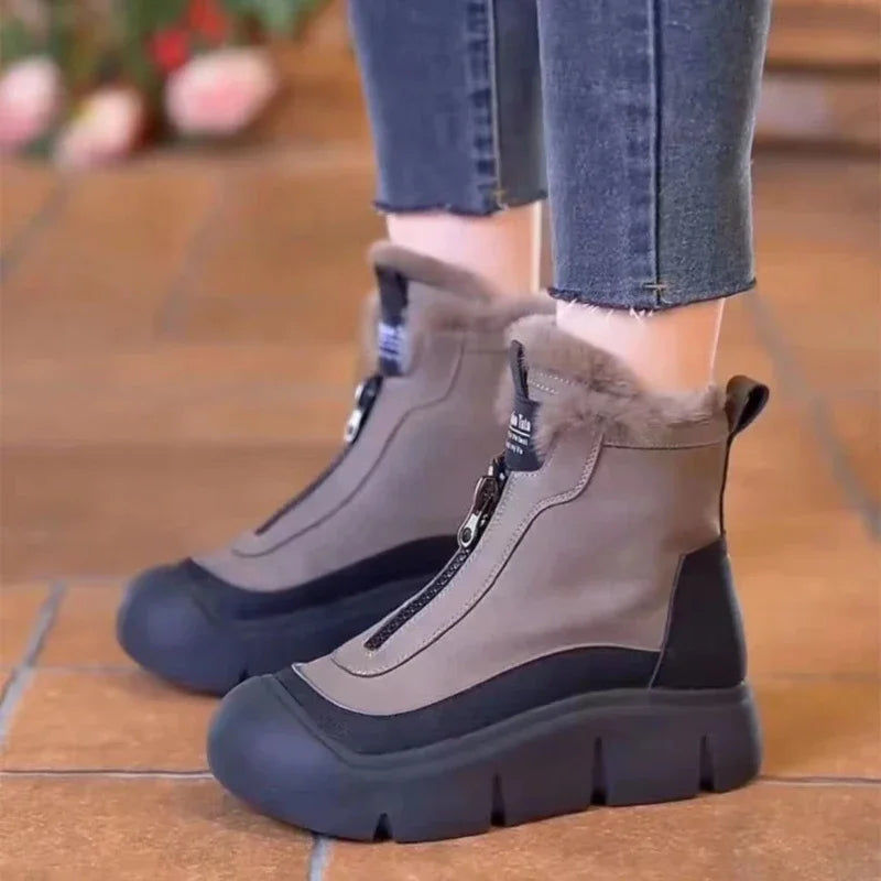 Women's Velvet Platform Snow Boots – Warm Winter Zip Ankle Boot Women's Snow Boots Axl
