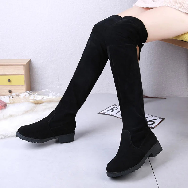 Women's Winter Knee-High Lace-Up Velvet Wedge Boots Knee-High Boots Axl black 41