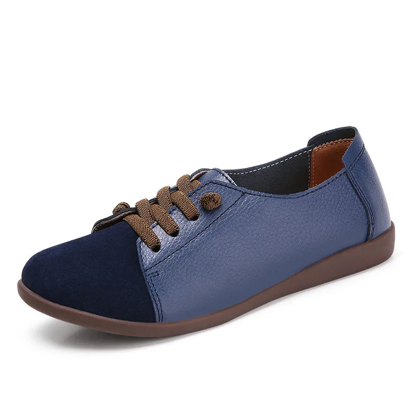 YBQJOO Women's Leather Lace-Up Oxford Flats | Plus Size EU36–48 Women's Oxford Flats Axl Blue 40