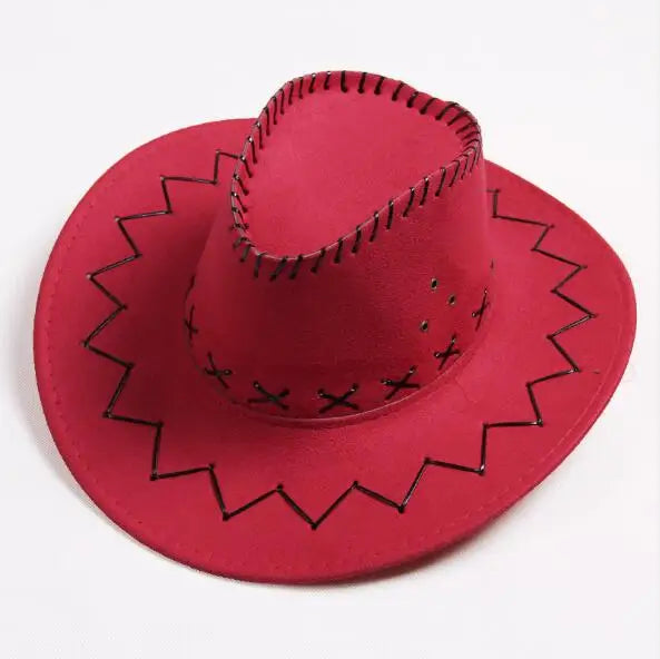 Wide Brim Western Cowboy Hat – Unisex Faux Suede Sun Hat Western Cowboy Hat Axl red