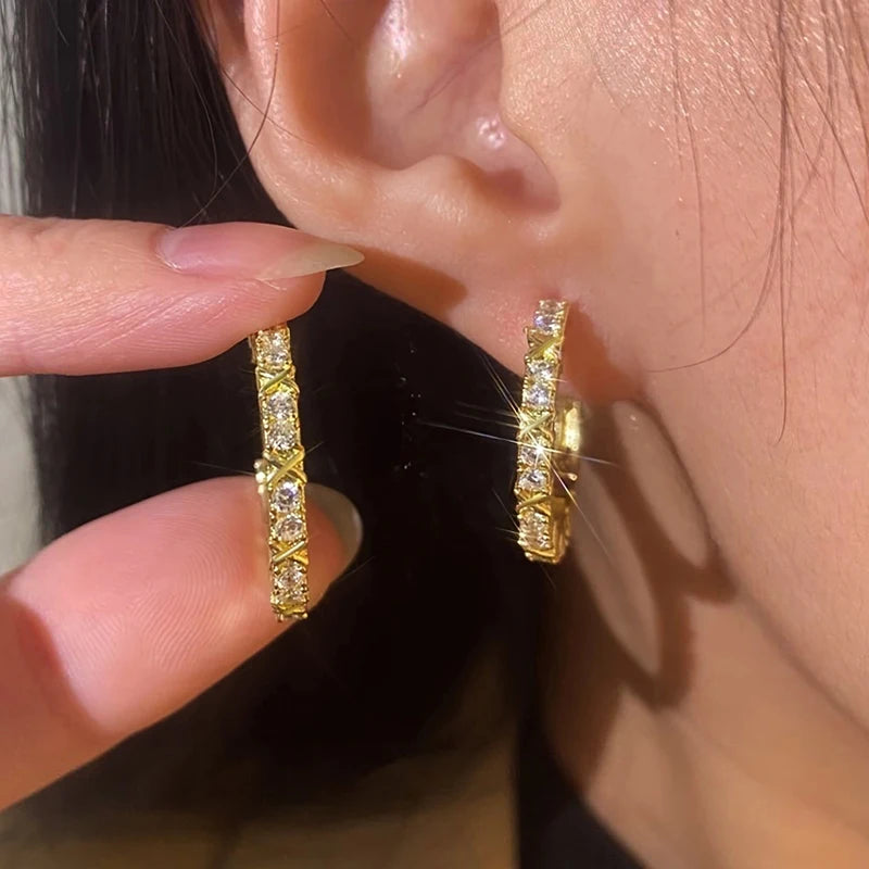 Huitan Gold Hoop Earrings – Cubic Zirconia Circle Earrings Hoop Earrings Axl