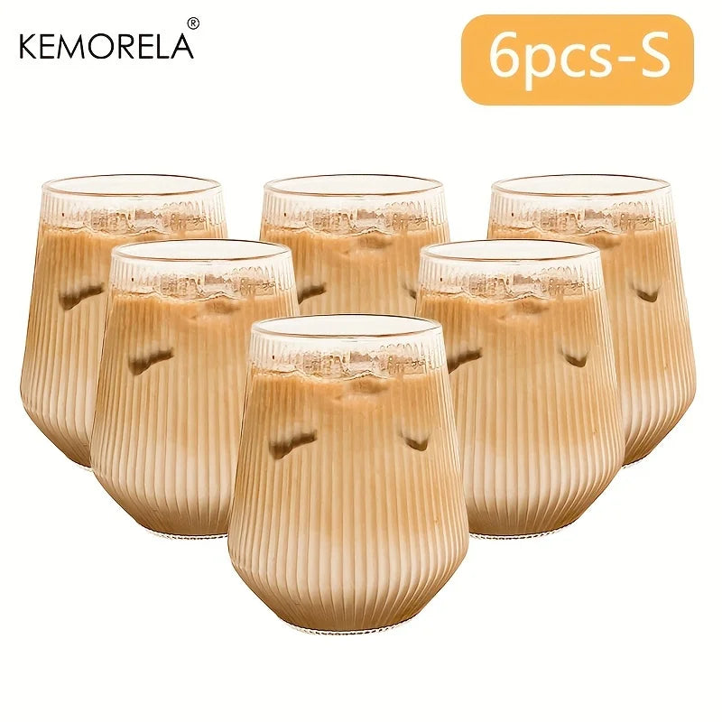 KEMORELA Striped Heat-Resistant Glass Cups Set 4/6pc Glass Drinkware Set Axl 6PCS S 401-500ml