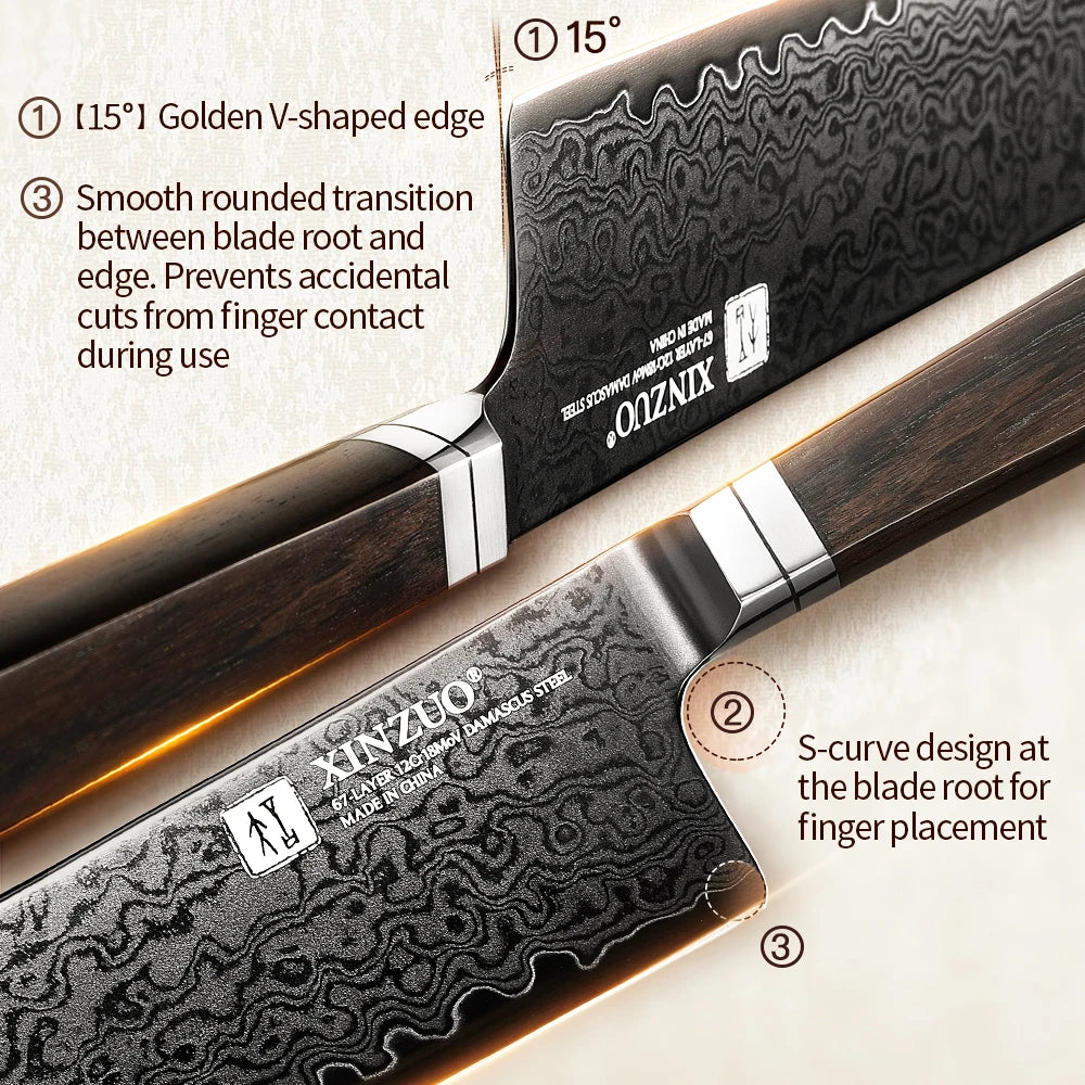 XINZUO 5-Piece 67-Layer Damascus Steel Kitchen Knife Set Damascus Knife Set Axl
