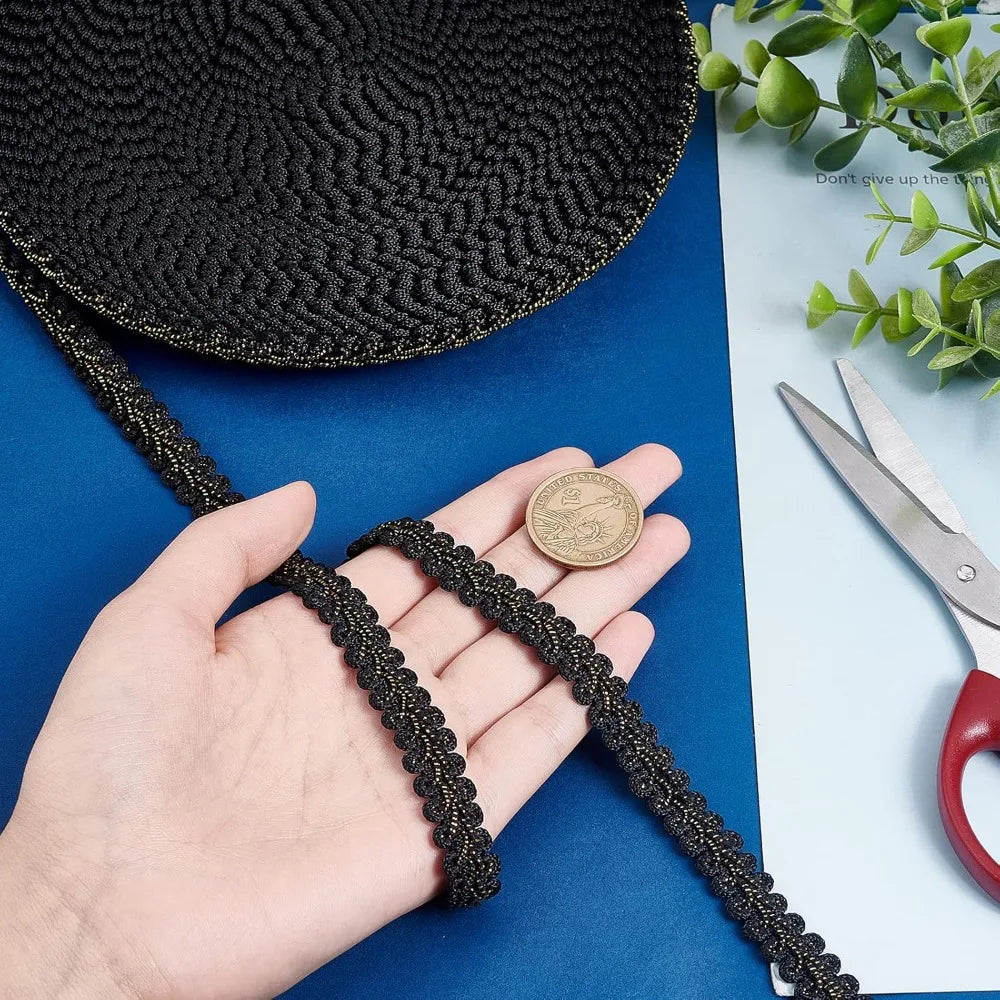 Metallic Black Herringbone Ribbon 12mm 15 Yards | DIY Crafts Craft Ribbon Trim Axl
