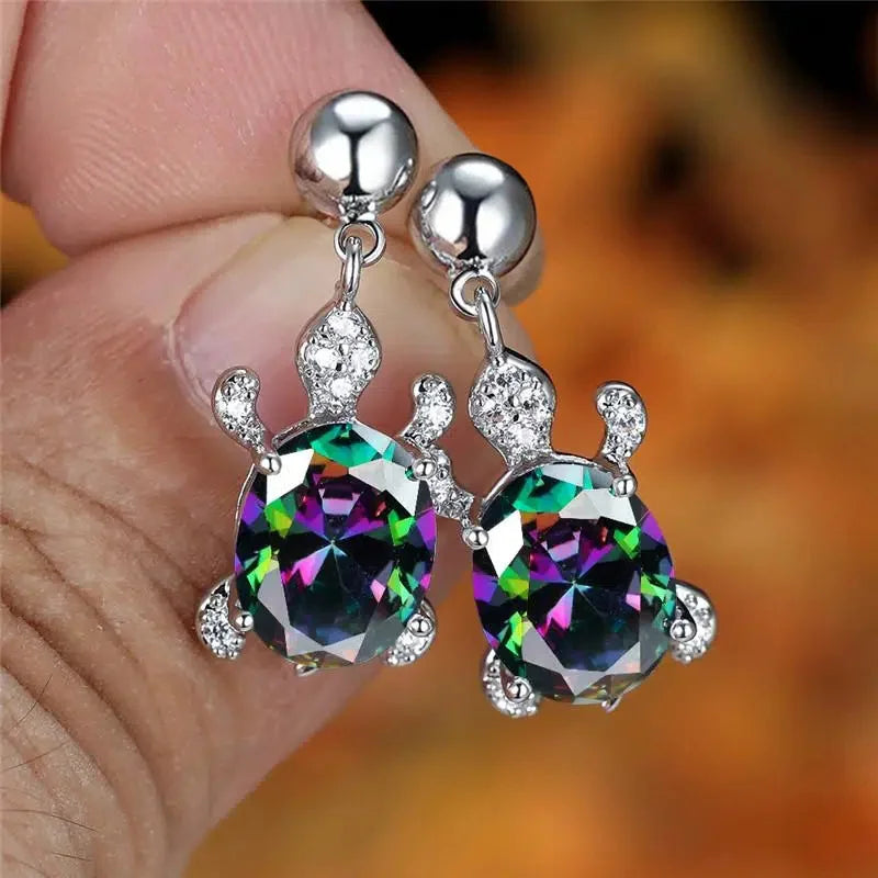 Huitan Turtle Drop Earrings – Cubic Zirconia Animal Jewelry Drop Earrings Axl E2541
